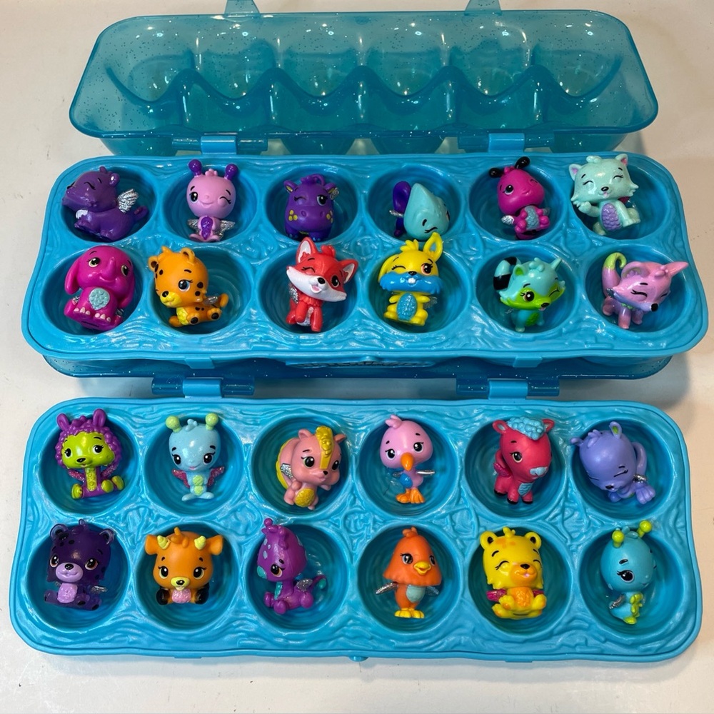 Hatchimals Bundle Of 24 Colleggtibles Figures & 2 Blue Glitter Egg Storage Case